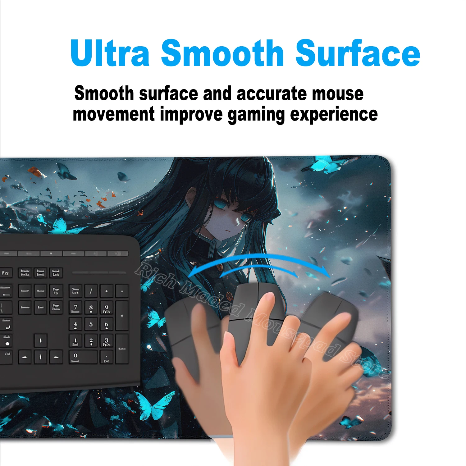 Muichiro Tokito Mousepad Anime Demon Slayer Alas Mouse Besar Alas Meja Laptop Kantor Alas Meja Keyboard Gamer 400×900 Aksesori PC