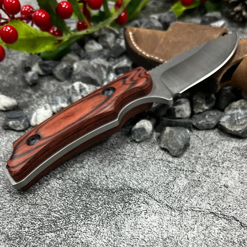 Hot BM 15017 Straight Knife Color Wood Handle 8Cr13Mov Steel Outdoor Camping Tactical Defense Knife EDC Camping Fruit Knife