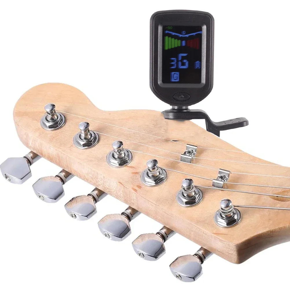 Tuner gitar Digital, nada Clip-On untuk gitar Bass Ukelele biola umum dapat diisi ulang Tuner Built-In bagian layar warna Lcd