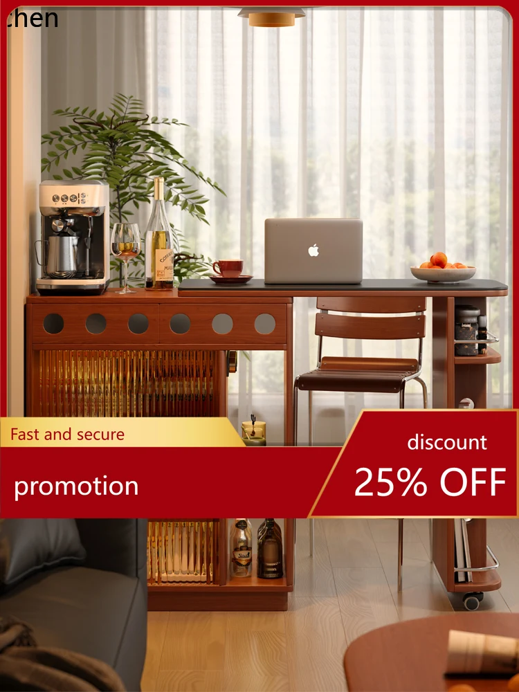 

HT Bar Cabinet Solid Wood Rock Board Island Cabinet Home Partition Cabinet Living Room Extendable Small Apartment