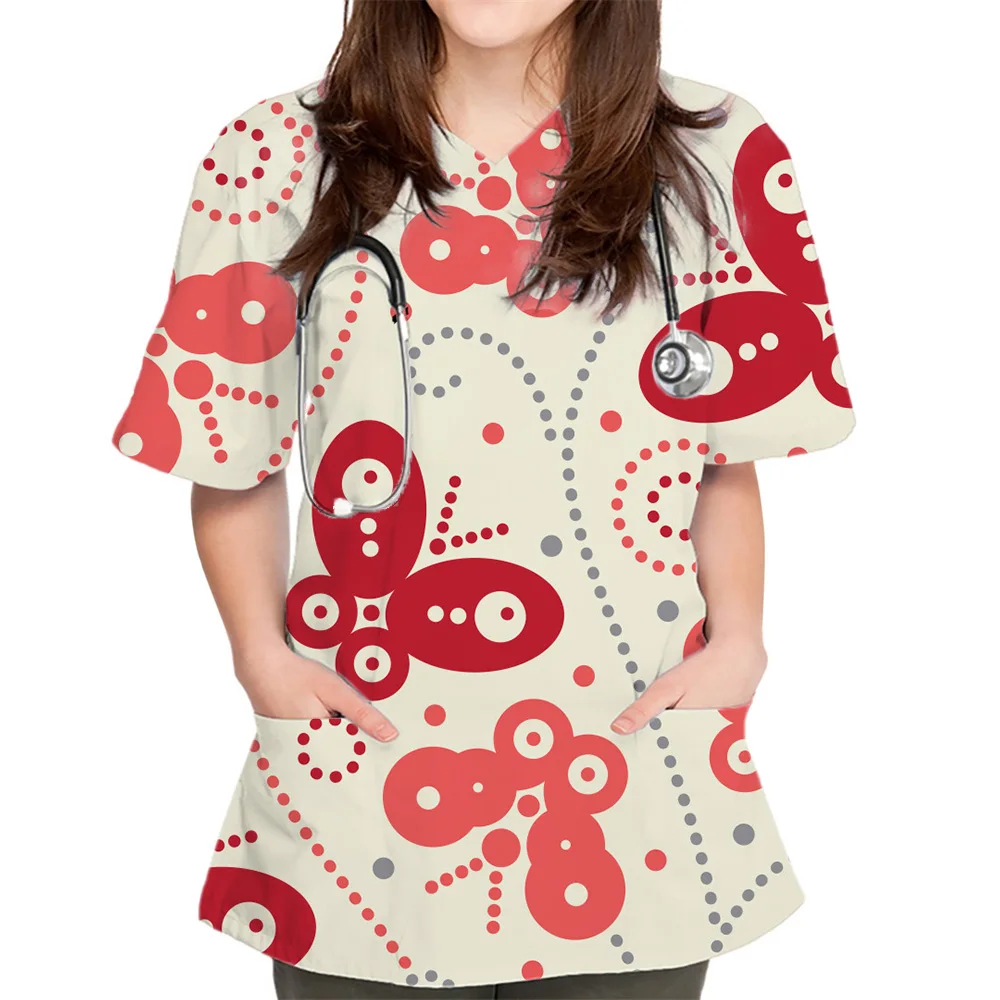 Uniformes chirurgicaux femme mode imprimé fleuri vétérinaire uniformes chirurgicaux col en v à manches courtes hauts Pet Medico gommages chirurgicaux pour femmes