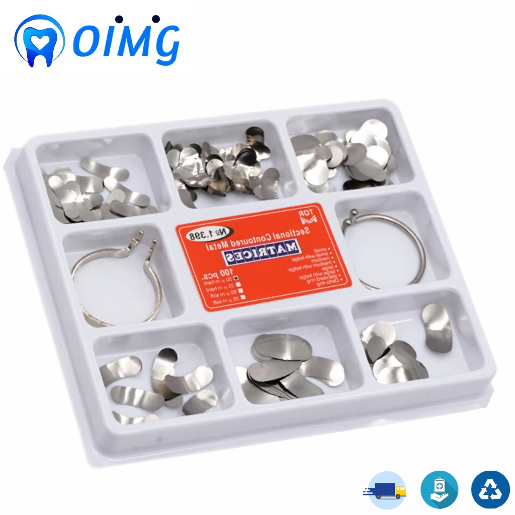 100Pcs/Box Dental Matrix Sectional Contoured Metal Matrices Band Resin Clamping/Seperating Ring Dentist Tools