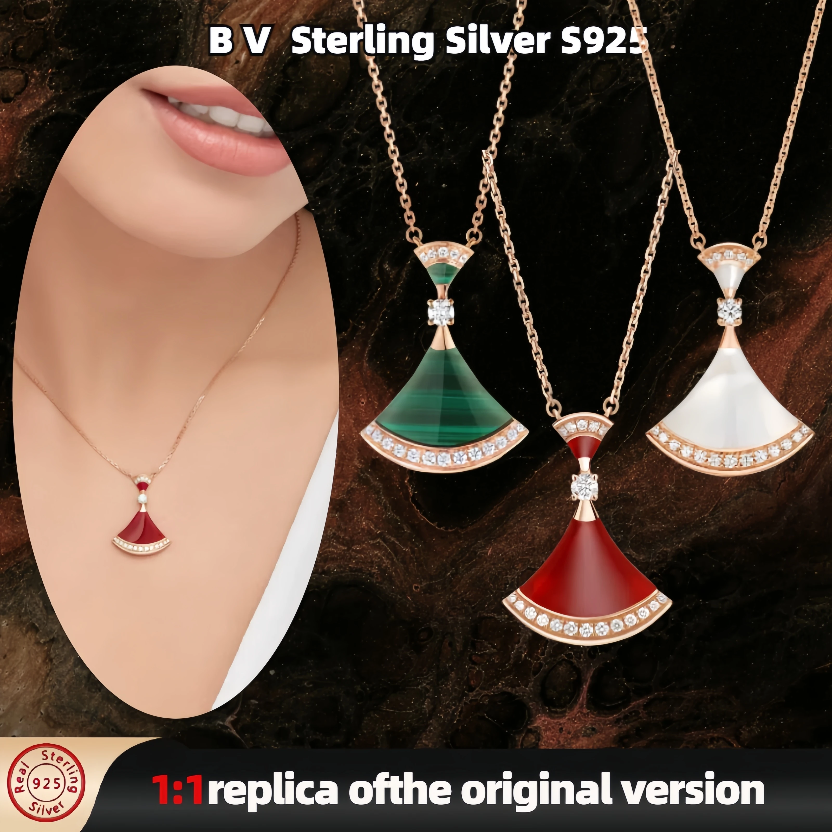 New pure silver S925 B V fan-shaped design with diamond inlaid necklace Divas' Dream series elegant, fashionable and luxurious n