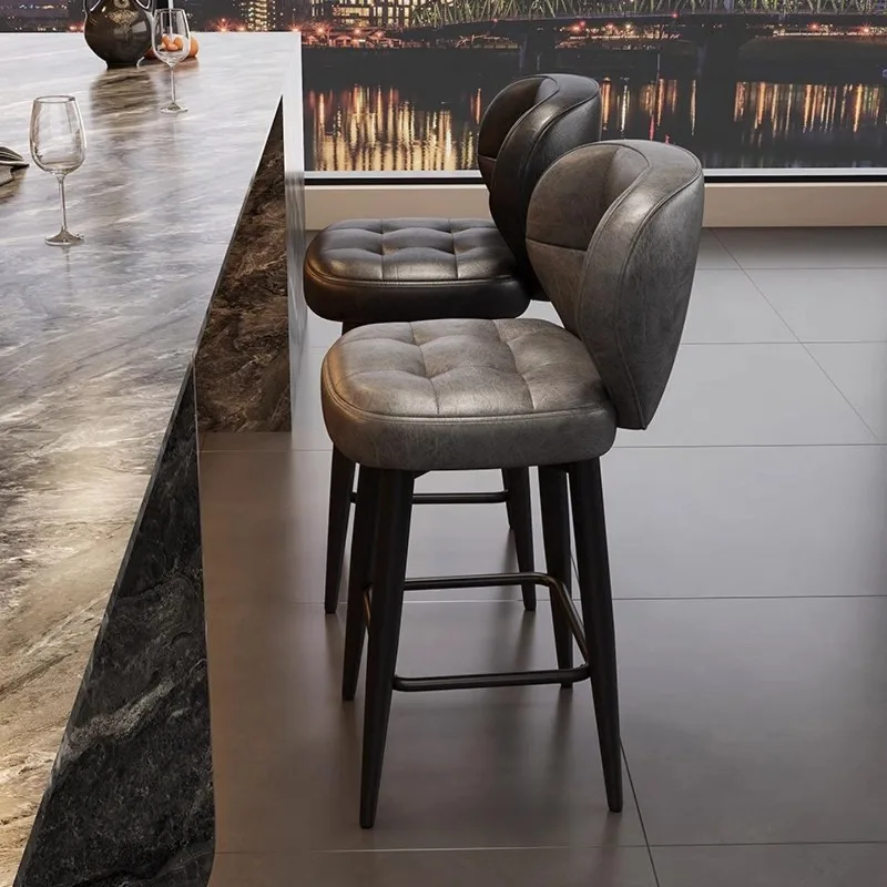 

High Nordic Bar Stools Kitchen Counter Accent Wood Relaxing Aesthetic Bar Chairs Comfortable Designer Sillas Home Furniture