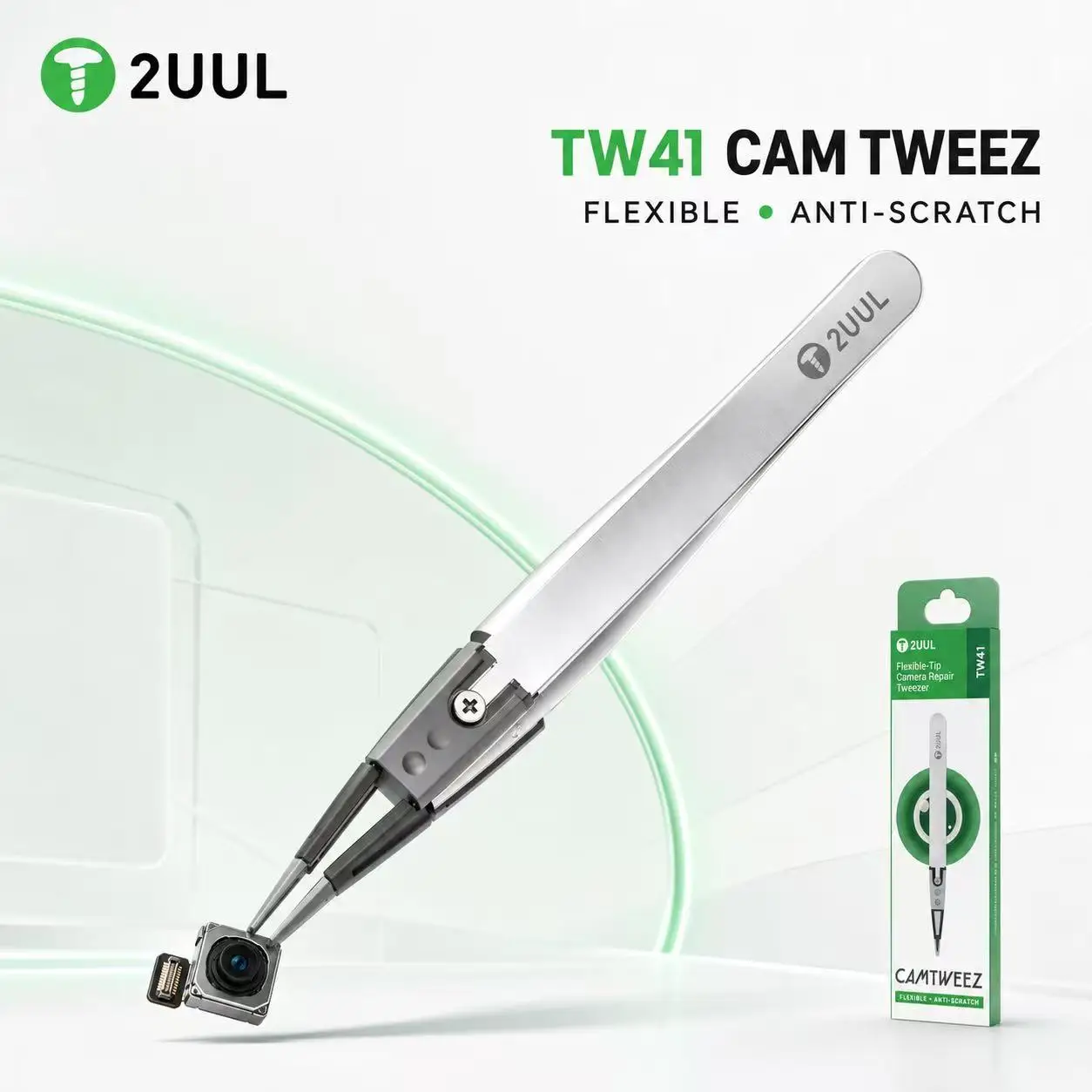 2UUL TW41 CAM TWEEZ Flexible Tip Anti-Scratch Precision Tweezers for Mobile Phone Camera Lens Module IC Repair Disassembly Tool