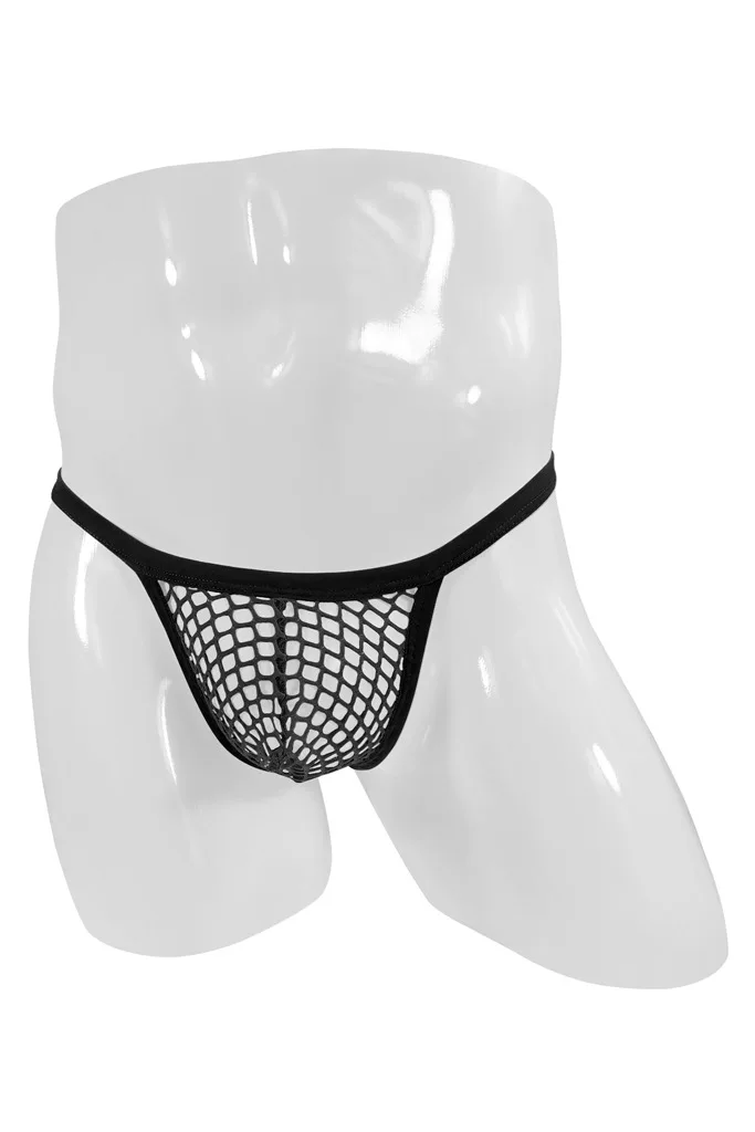 Sexy Men Underwear Fishnet Mesh See Through G-String Gays Erotic U Convex Pouch T Back Thong Sheer Hollow Transparent Underpants