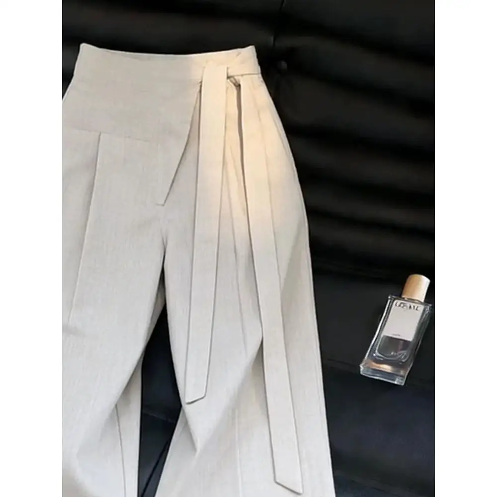 Gray High Waist Wide Leg Pants Women's Summer 2026 Minimalist Style Slimming Hip Covering Commute Fashion Casual Pants