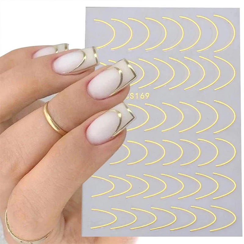 Metallic Silver Line Nail Manicure Stickers Metal Chrome Stripe Adhesive Decals Tape Swirl French Sliders Decor Foils