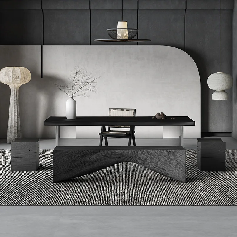 large board tea table acrylic suspended tea table and chair combination simple office carbonized black brewing tea table