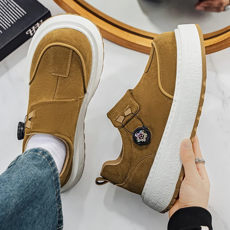 Men's Autumn New Slip-on Suede Thick Sole Height Increasing Skate Shoes Trendy High Aesthetic Casual Sneakers