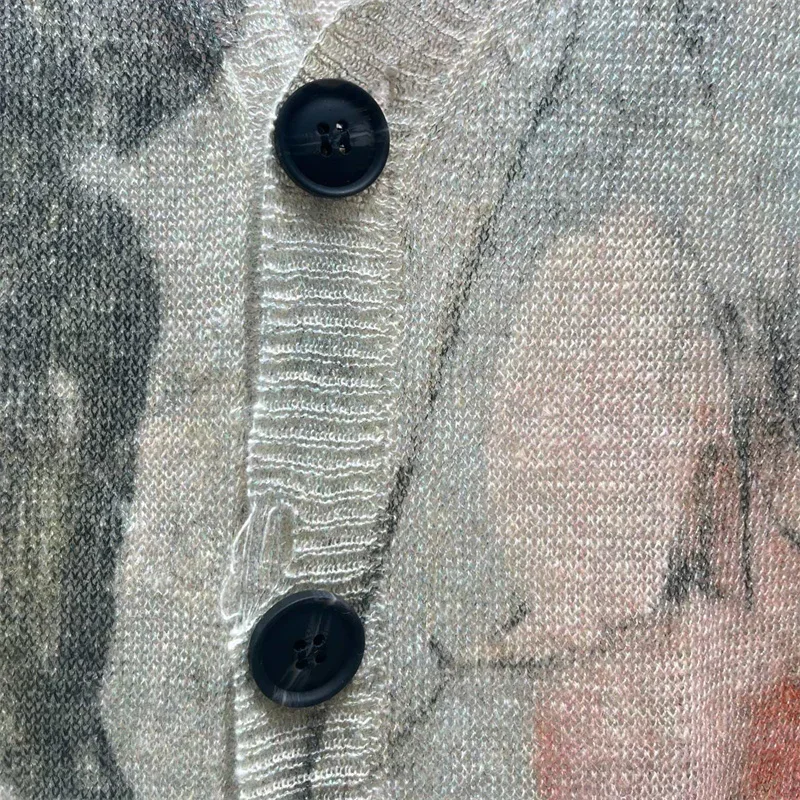 여성용 가디건 신상 신축성 니트 V넥 긴팔 가을 2025 프린트 슬림 여성 스웨터 100% 린넨 니트웨어