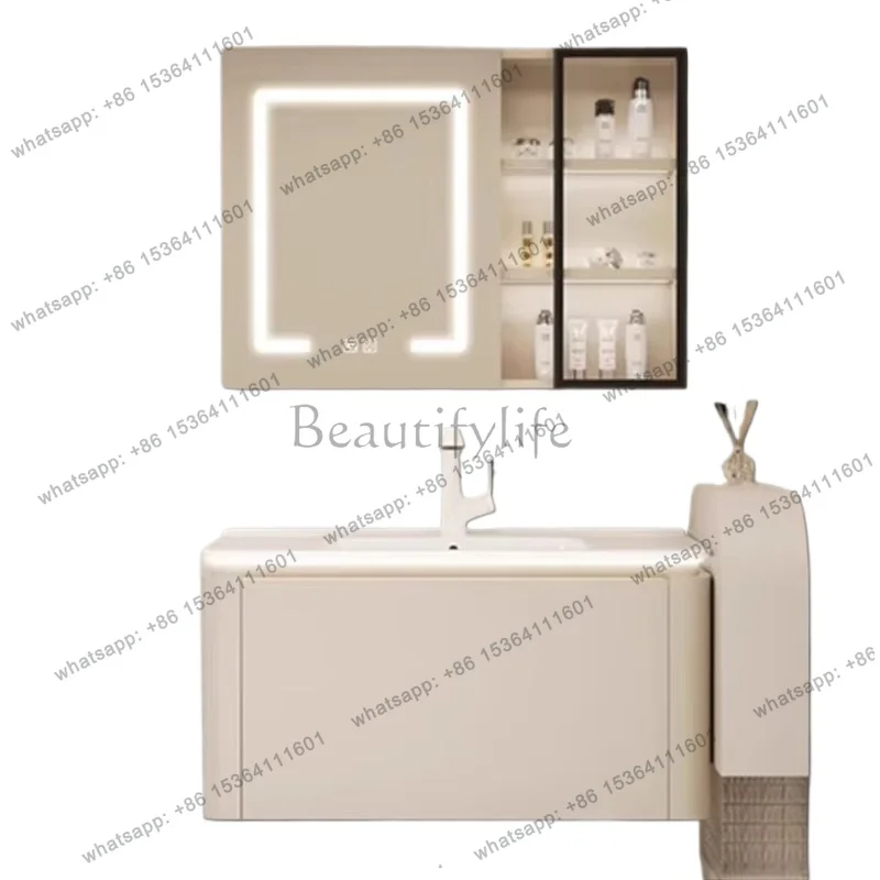YJ Luxury Organizer Bathroom Cabinet Lighting Mirror Toilet Storage Bathroom Cabinet Vanity Hotel Meuble Salle De Bain Furniture