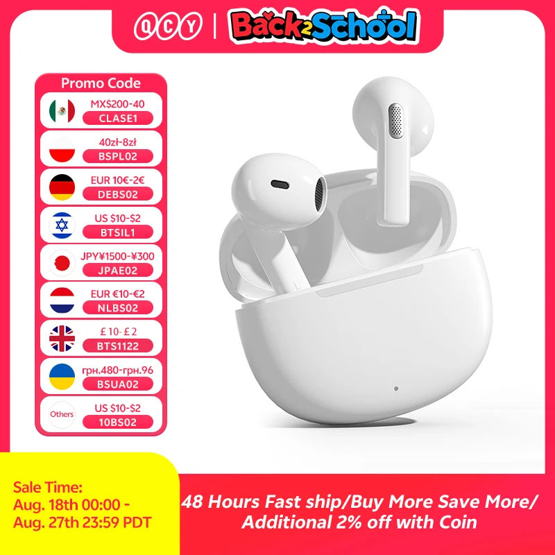 QCY T20 TWS auricolari Wireless Bluetooth 5.3 auricolari 68ms Driver a bassa latenza 13mm cuffie HIFI 4 microfoni + cuffie per chiamate ENC HD