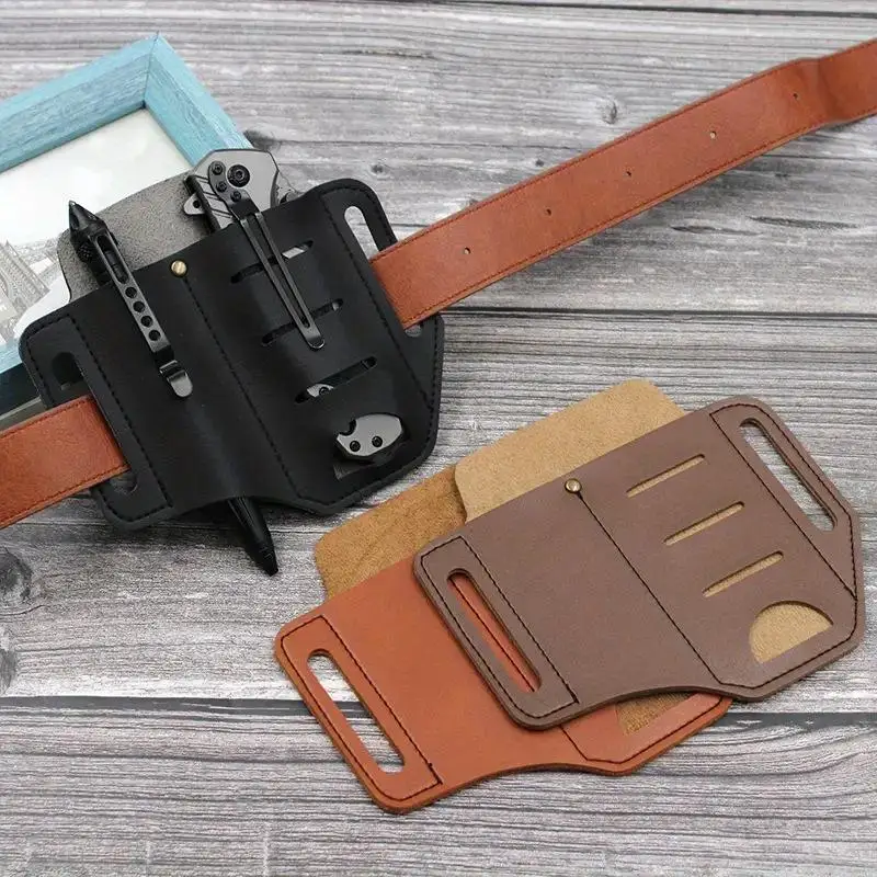 New 1Pcs Portable Organizer Leather  Tactical EDC Tool Holder Leather Waist Pack Knife Sheath Flashlight Keychain HolderAcc