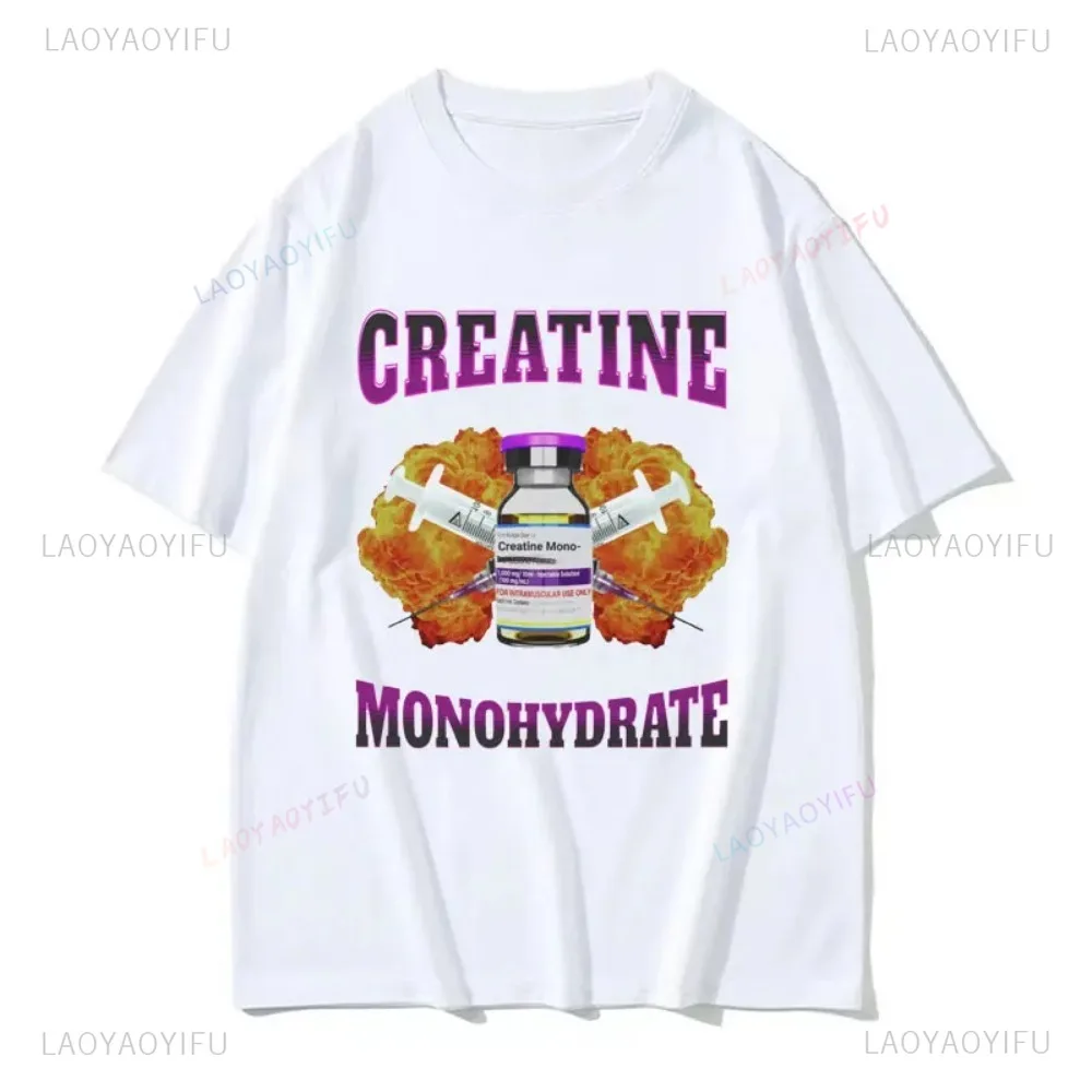 Śmieszna koszulka męska z kreatyną monohydratem na rok 2025, bawełniana koszulka vintage z krótkim rękawem, modna koszulka damska, topy.