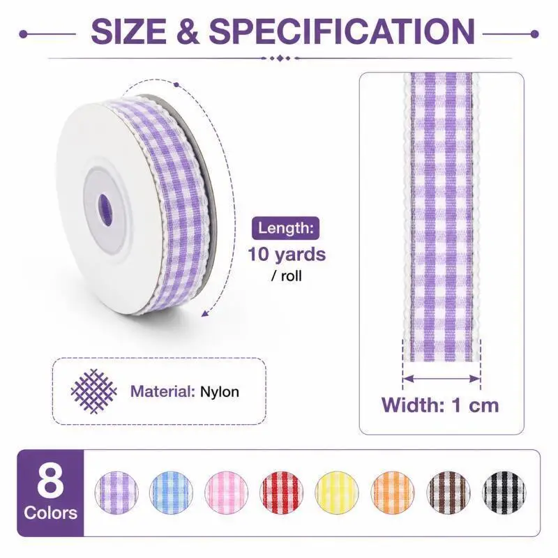 10 Yards/Rolle 10mm Schottische Gingham-Bänder für DIY-Bastelarbeiten, Schleifen, Geschenkverpackungen, Hochzeiten, Partys, kariertes Gewebe – Detail 2