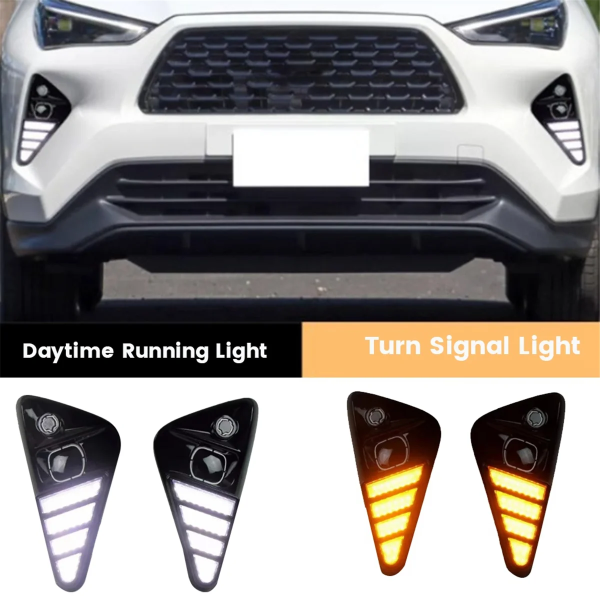 Car DRL Daytime Running Light LED Fog Lamps Dual Color Light for Yaris 2023-2024 Turn Signal