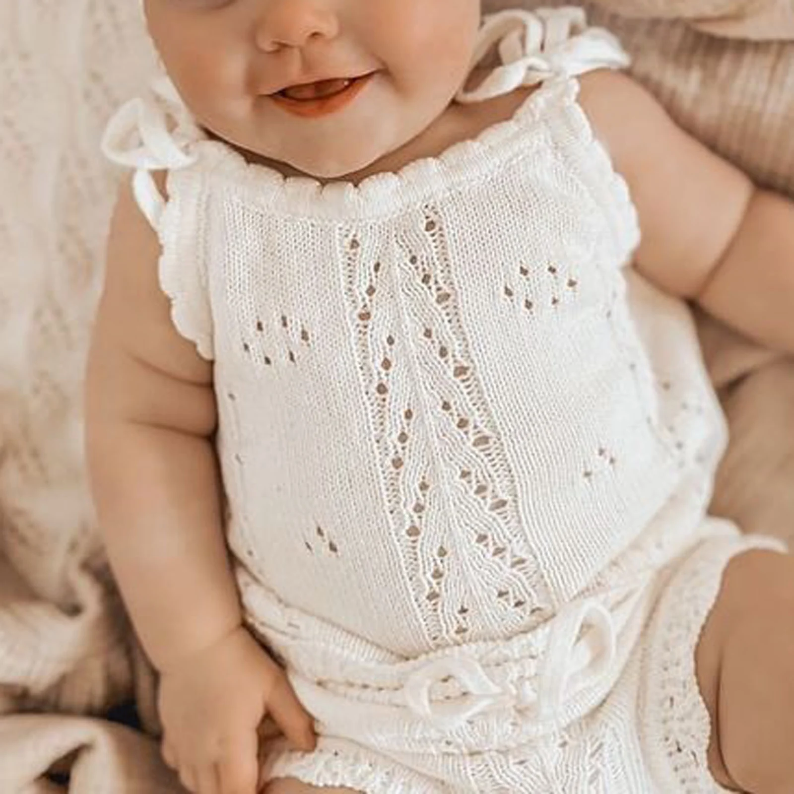 Kids Baby Summer Clothes for Newborn Baby Boys Girls Solid Lace-up Knitted Backless Rompers+Drawstring Shorts Beach Outfits Sets