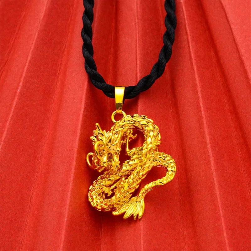 14 K Gold Color Three-dimensional Golden Dragon Pendant Necklace for Men Bro Jewelry Necklaces Chain Christmas Birthday Gifts