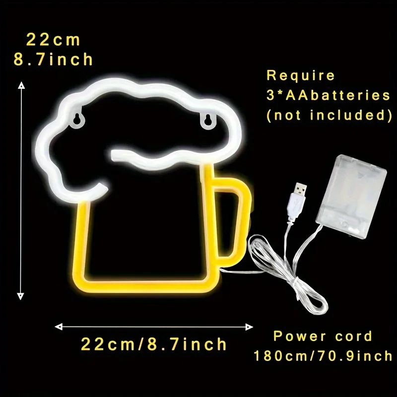 ضوء نيون LED بالبيرة الصفراء، شريط كهف للرجال، ديكور معلق على جدار الغرفة، ديكور الحفلات، هدية العيد، USB أو يعمل بالبطارية (البطارية غير متضمنة) #3