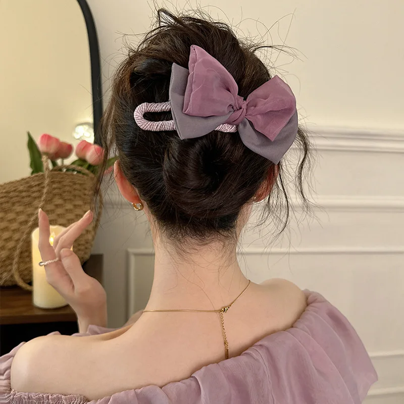 

1 Pcs Ladies' Hair Clip Double-layer Mesh Bow Sweet Kawaii Barrettes Korean Large Size High-quality Hair Accessories For Girl