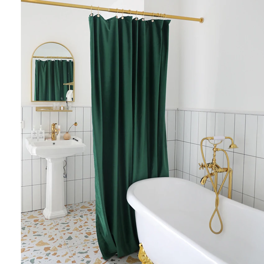 Nordic Velvet Two Floors Shower Superior Quality Gothic Decor Curtain Set Free Perforated Waterproof Fabric Warm Shower Curtain