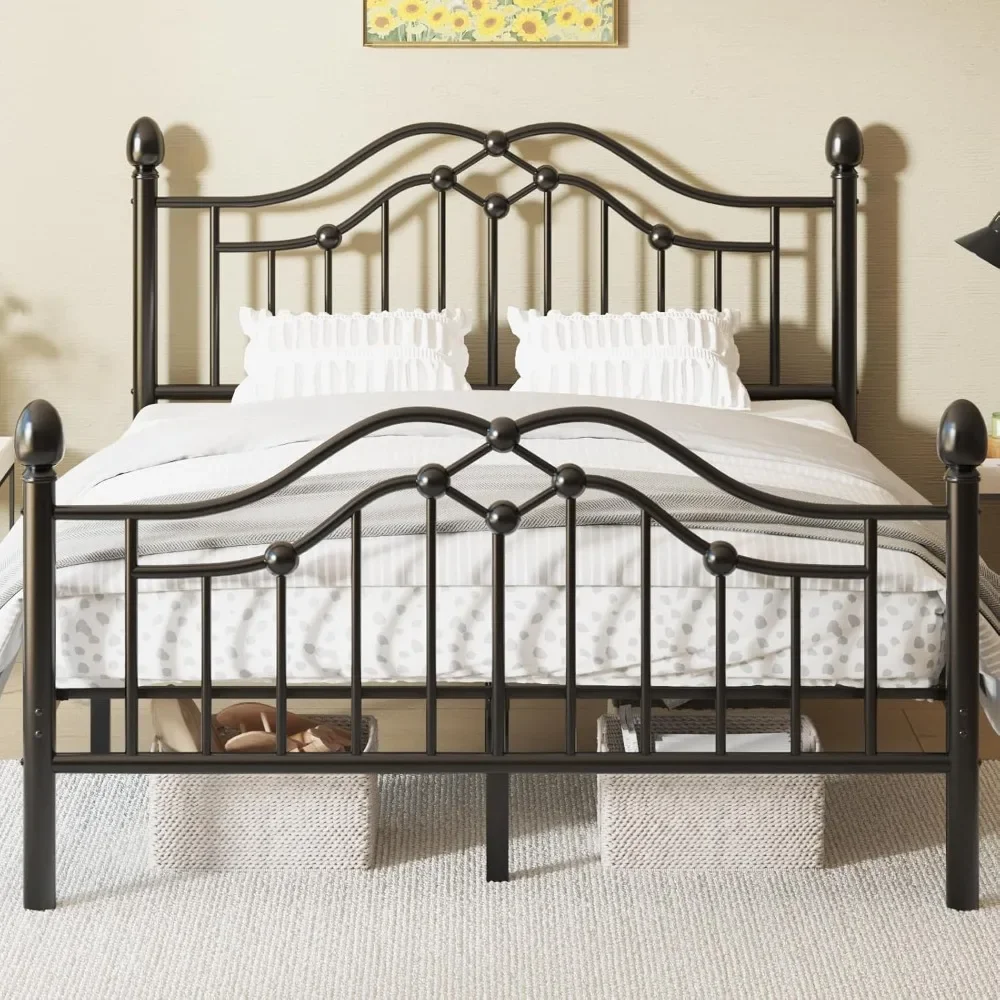 

Full Metal Bed Frame With Classical Headboard And Footboard, Platform Bed Frame With Sturdy Metal Slats Support, Adequate Under