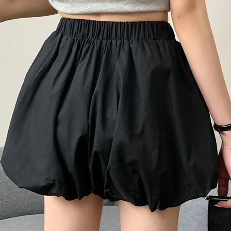 

2025 Summer Cute Bubble Bud Mini Skirts Women Solid Color Elastic High Waist Shorts Skirt Woman Chic Puff Short Skirts Female