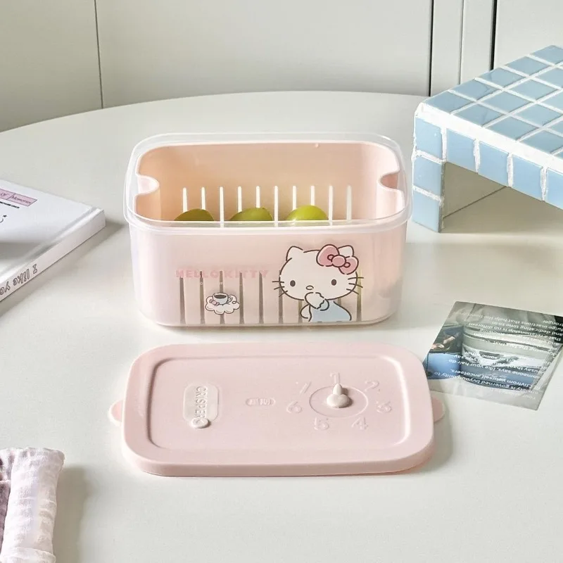 جديد حار طبقة مزدوجة مرحبا كيتي صندوق حفظ الطازجة المطبخ الثلاجة الغذاء الصف الفاكهة الخضار فرز التخزين المبرد #1