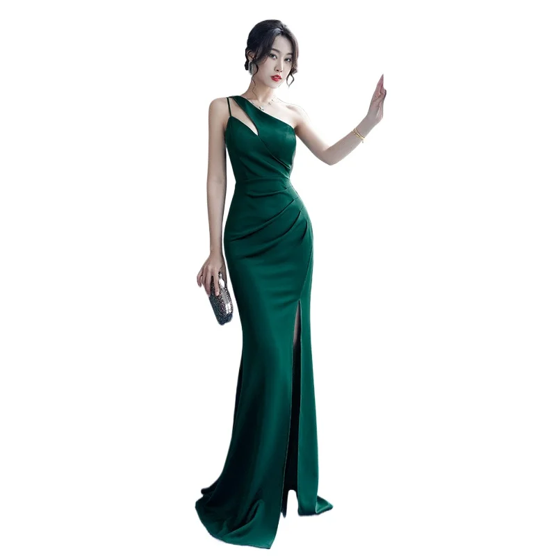 

Sexy One Shoulder Ruched High Split Mermaid Long Formal Evening Dress