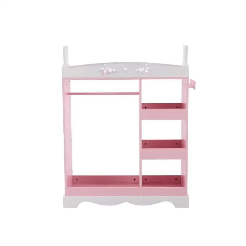 Pink MDF + Particleboard Children's Wardrobe with 1 Mirror, 3 Shelves, and 1 Clothes Rod; Rabbit Ear Design