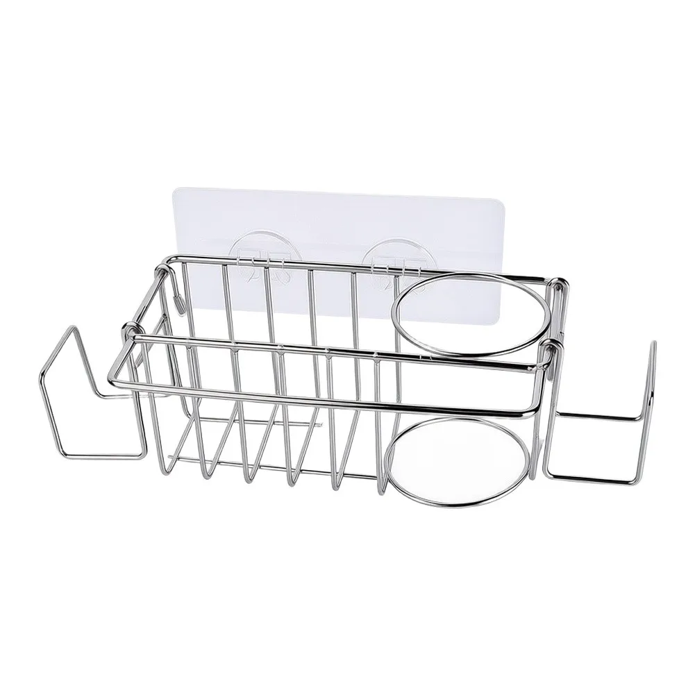 For Kitchen Sink Caddy for Sponge and Soap Storage Stainless Steel Sink Organizer with All Round Drainage 17x7x7.6cm