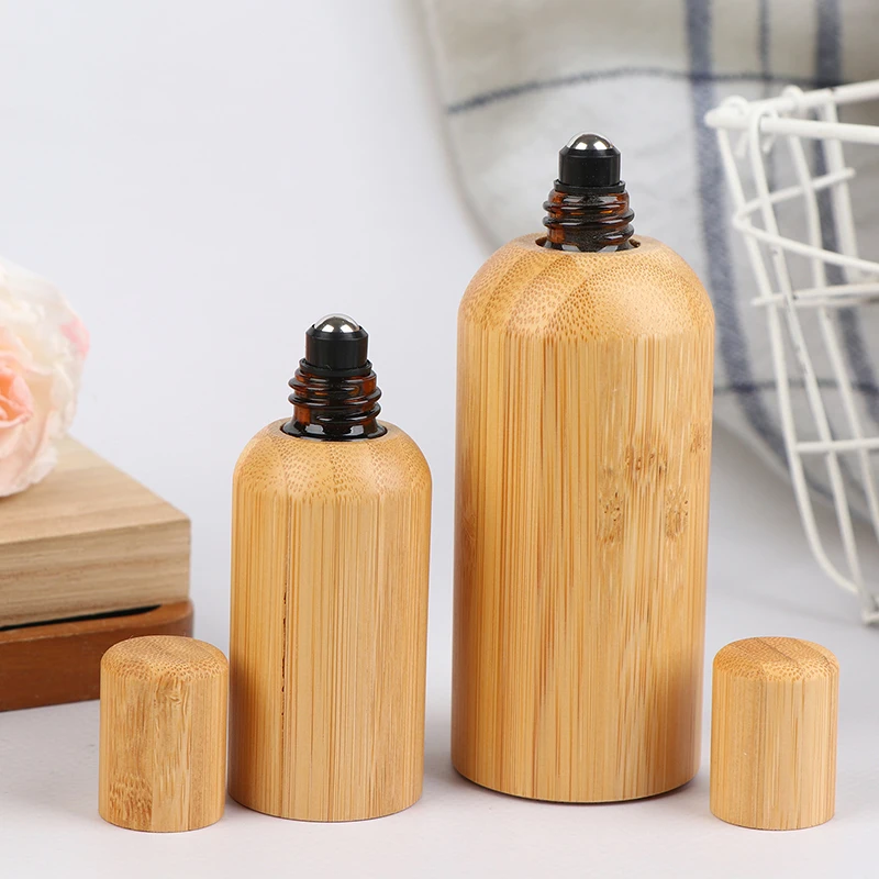 Bamboo Bottle Body Glass Roll On Bottle With Lid 10-100ml For Essential Oils Refillable Perfume Bottles With Roller Ball