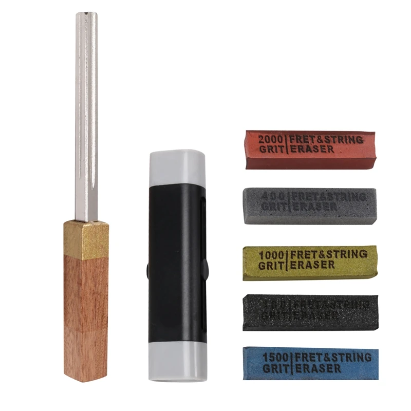 

Fret Erasers Kit For Guitar,Fret Cleaner,Frets Polish Tools,Guitar File,Rust Remove Pen (100&400&1000&1500&2000 Grit)