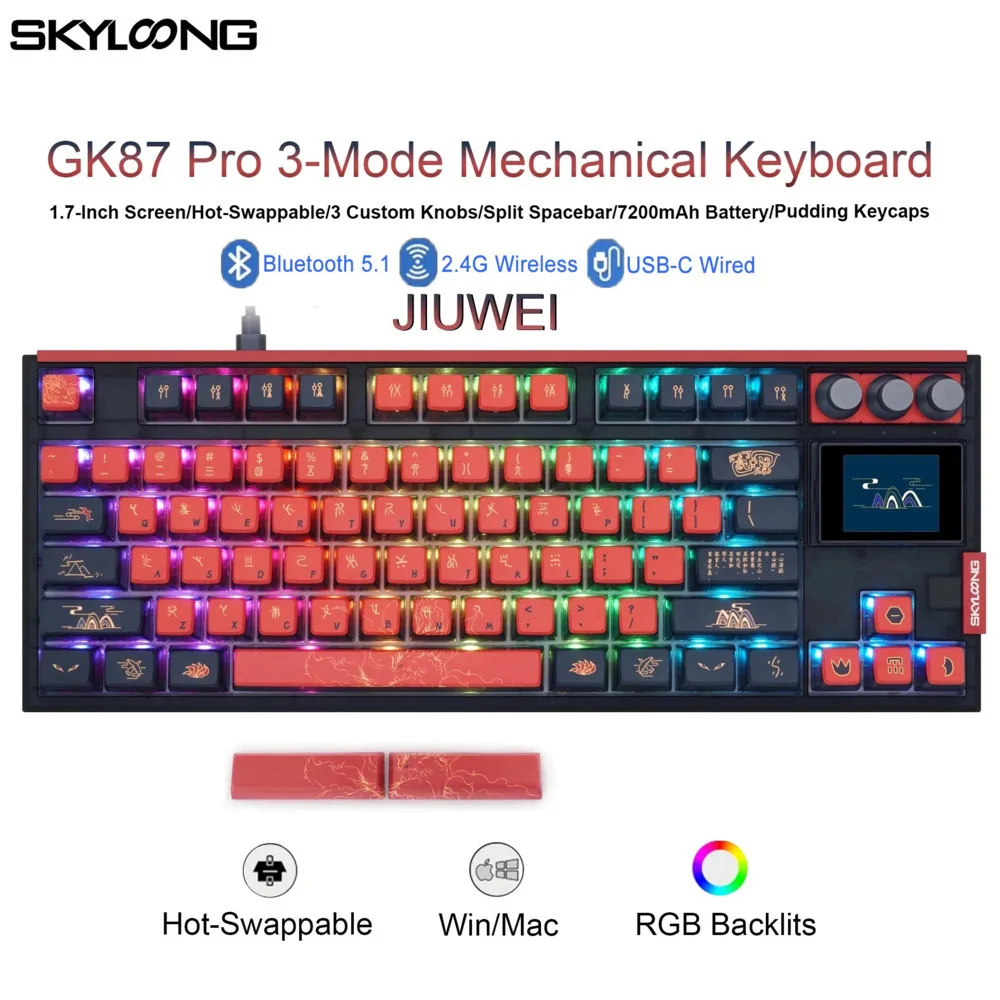 Original SKYLOONG GK87 Pro 3-mode Wireless Mechanical Keyboard With Full Key Hot Swappable 1.7-inch RGB Screen Game Keyboard