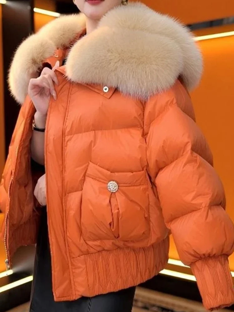 

Утепленная короткая куртка-пальто для женщин: модная зимняя модель премиум-класса, теплая хлопковая куртка с большим меховым воротником
