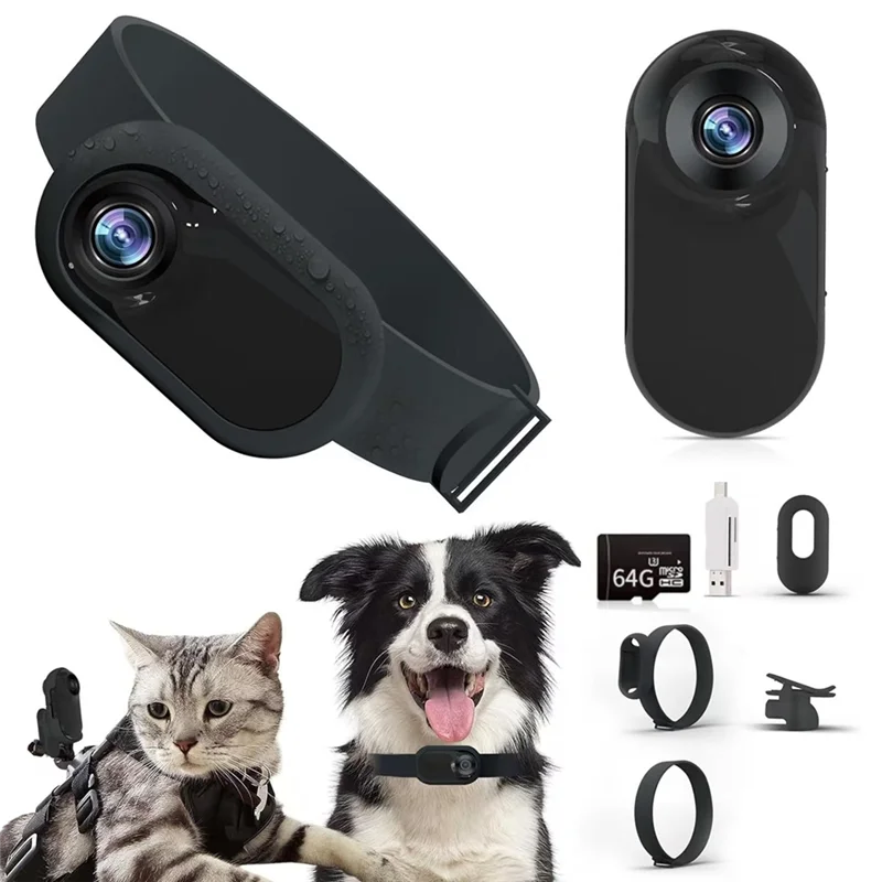 ABGN HD 1080P Coleira de rastreador de cachorro sem necessidade de wi-fi Câmera de coleira de câmera para gato com registros de vídeo Presente para cachorro e gato
