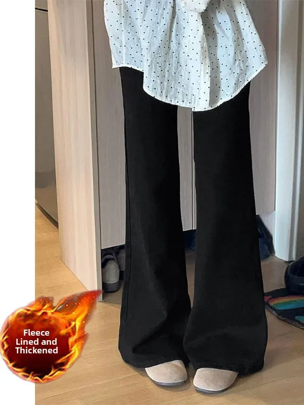 

plus Size Women's High Waist Fce Lined Thi Wide Leg Jeans Casual Bootcut Pants Loose Fit Slimming Non Tight Leggings