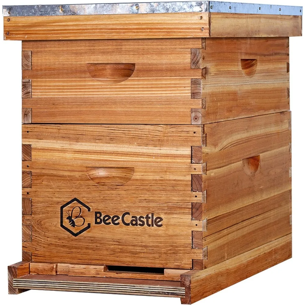 

BeeCastle 8 Frame Langstroth Bee Hive Coated with 100% Beeswax Includes Beehive Frames and Waxed Foundations (1 Deep Box & 1 Med