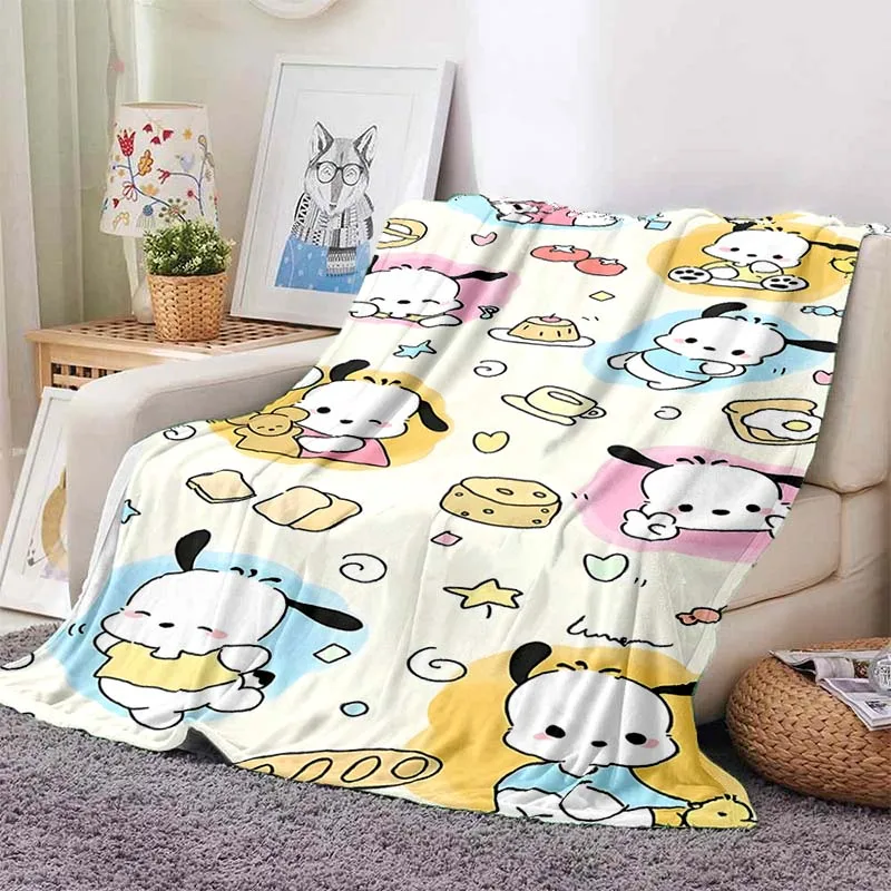 Pochacco Cartoon Dog Blanket Hello Kitty Soft Flannel Throw Fluffy Bed Blanket Sofa Four Season Warm Break Blanket Baby Gift