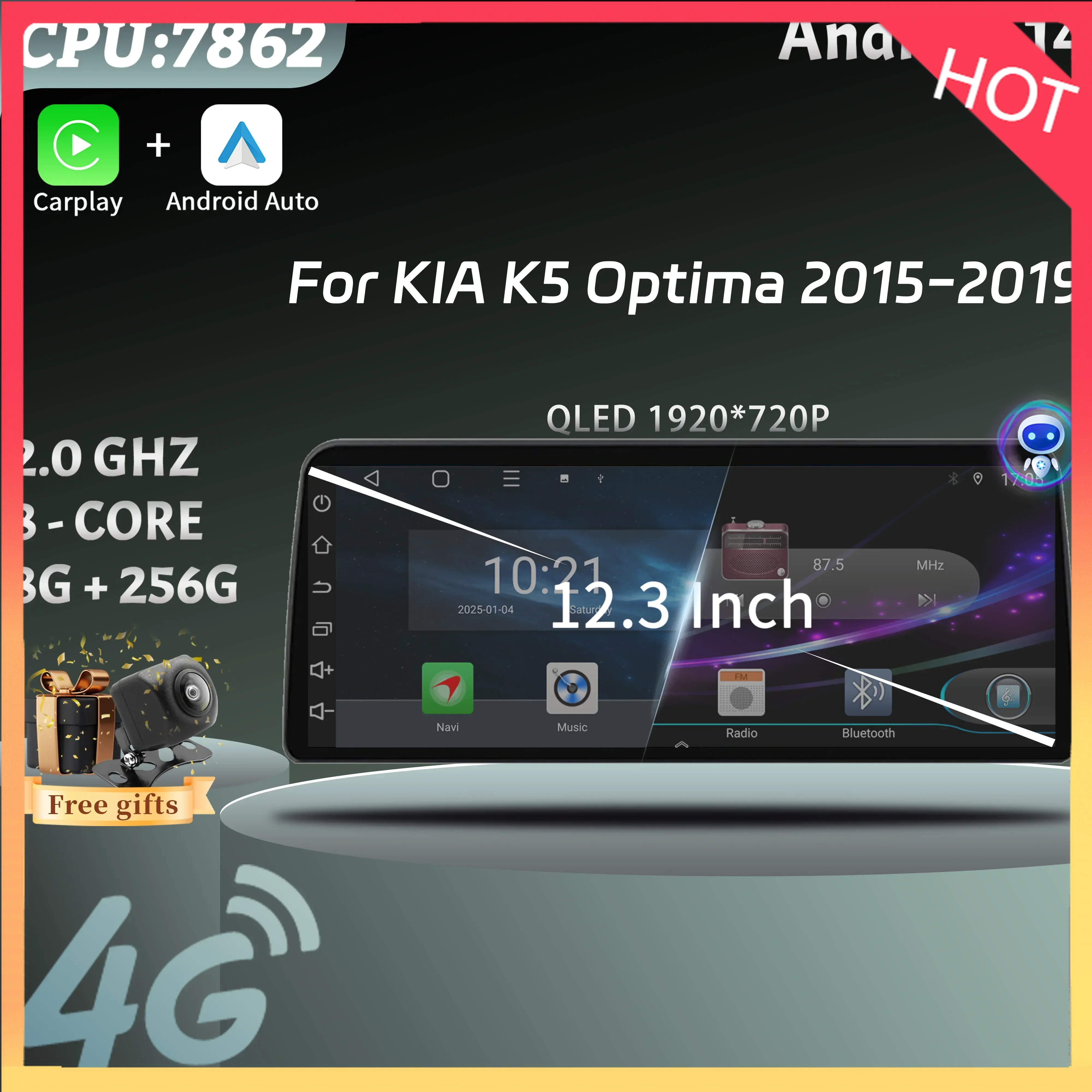 

12.3" Android 14 For KIA K5 Optima 2015 2016 2017 2018 2019 Car Radio Multimedia Navigation 4G GPS Carplay Stereo Touch Screen