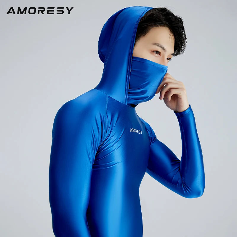 AMORESY Hyperion Multi Functional Hooded High Neck Sunscreen Long Sleeve Running T-shirt Glossy and Breathable