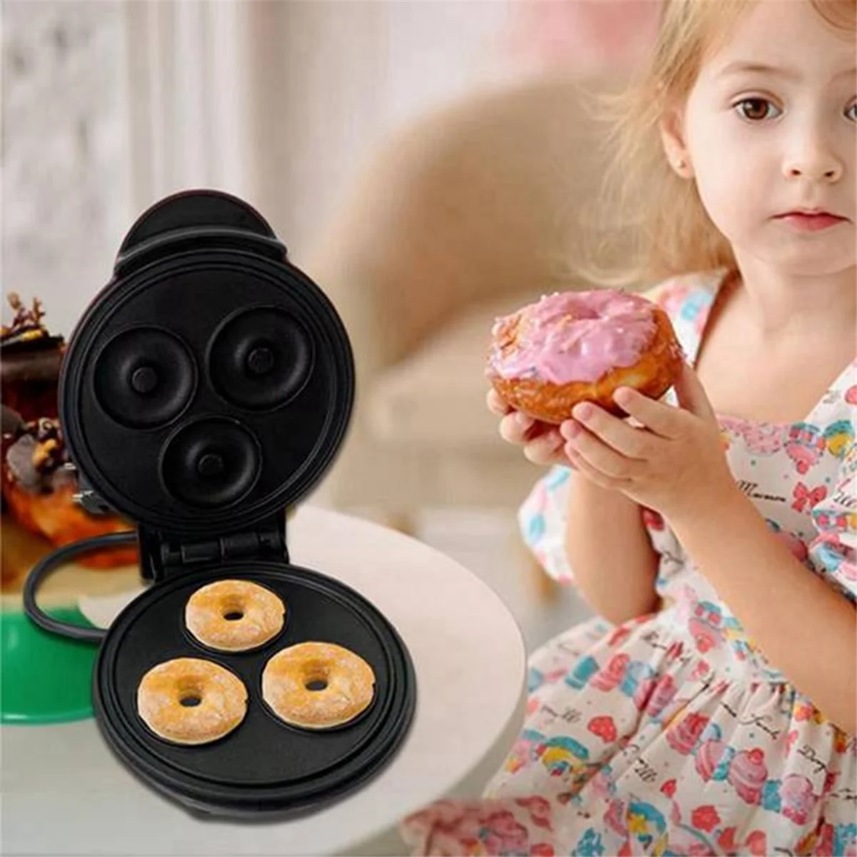 Electric Donut Machine Non-Stick Coated Kitchen Donut Maker Kid'S Snacks Desserts Breakfast Mini Donut Maker EU Plug C
