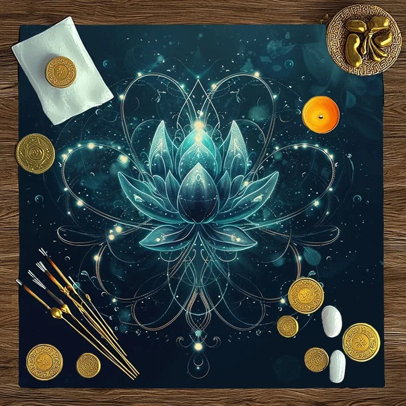 

Скатерть для карт Таро с изображением лотоса и светотеневой графики, алтарная ткань для гаданий и предсказаний, карточных игр, праздничных мероприятий