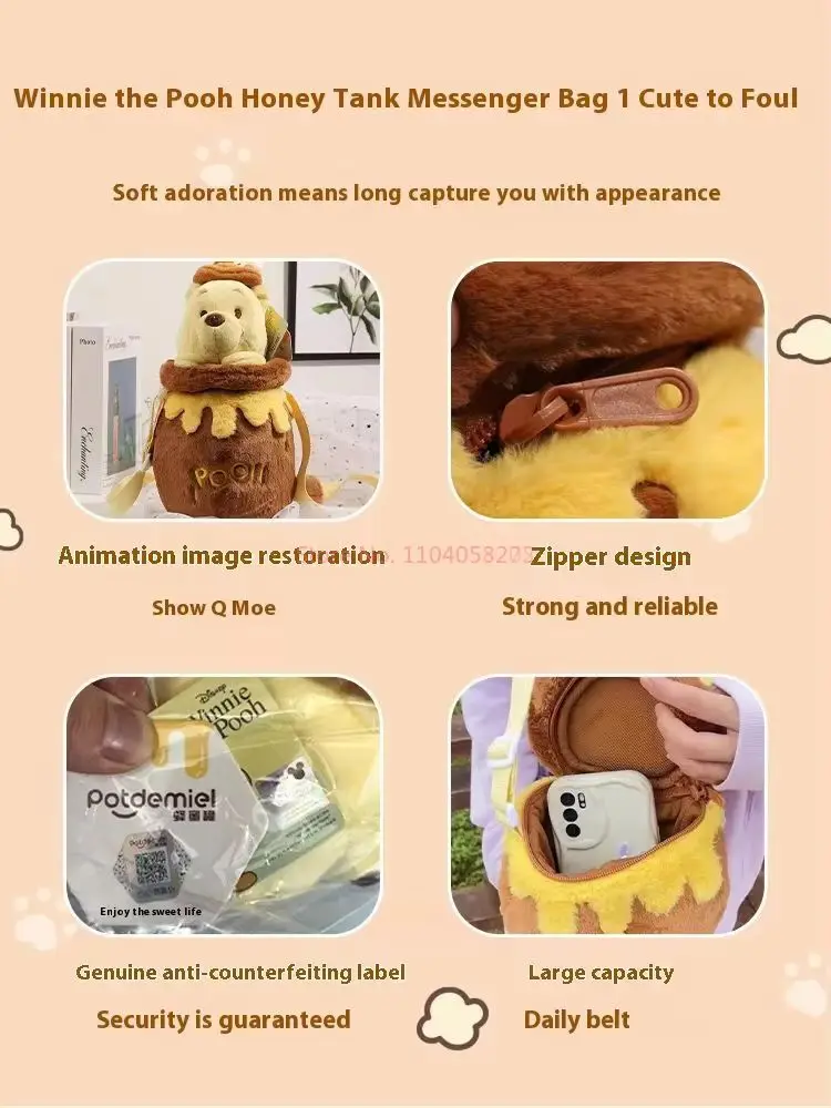 Cute Disney Winnie The Softs Women'S Handbag Cartoon Plush Doll Toys Crossbody Bag Kawaii Stuffed Toy Set Girls Surprise Gifts