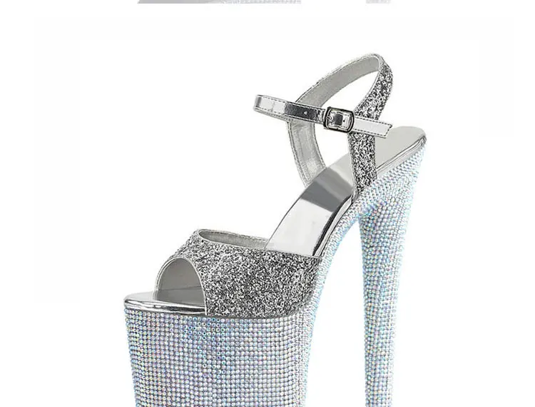 Stripper Shoes Clear 20cm Rhinestone Platform Hate Sky High Sandals Nightclub Model Shining 8inches High Heels New Bride Exotic