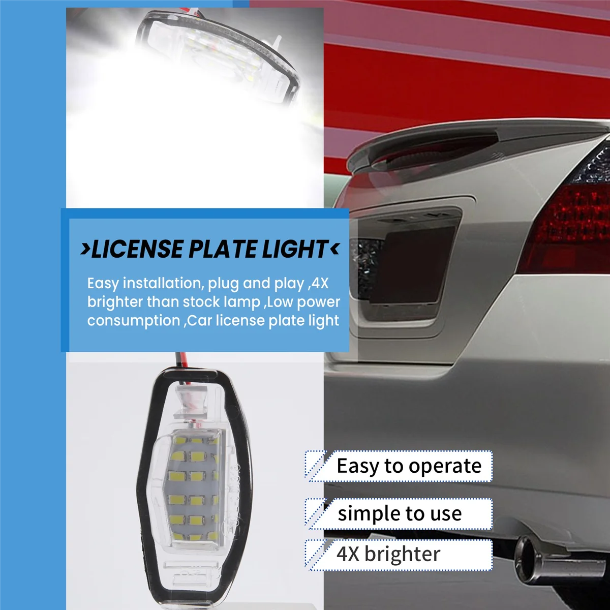Carro LED License Plate Light, lâmpada para Accord, preto, 2pcs