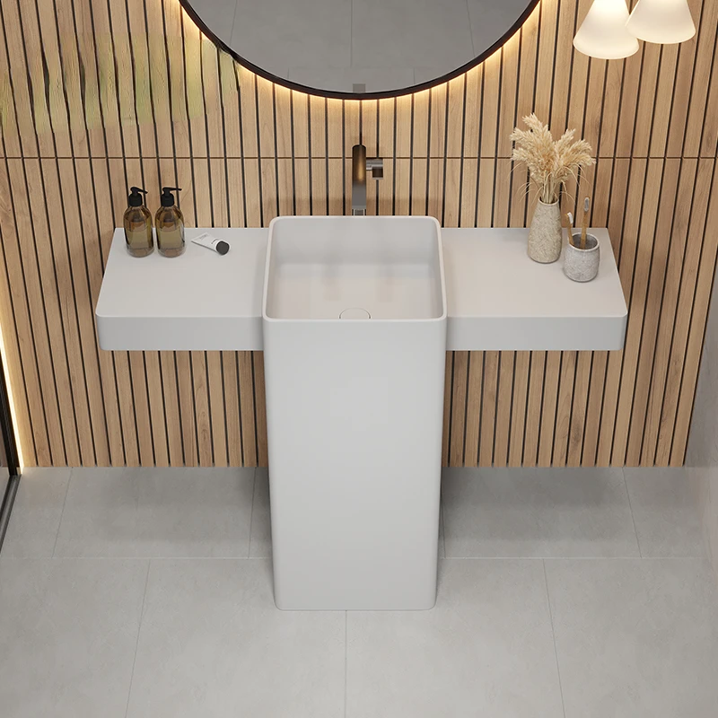 

Artificial Stone Washbasin Bathroom Pedestal Basin Integrated Floor Hotel Wash Basin Customization