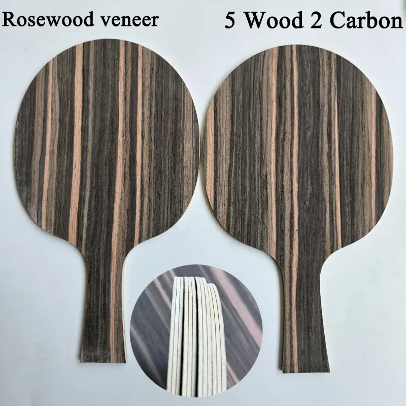 Ebony Table Tennis Blade 5 Wood 2 Carbon DIY Ayous Core Layer Professional Ping Pong Bat Paddle with Handle Quick Attack & Loop