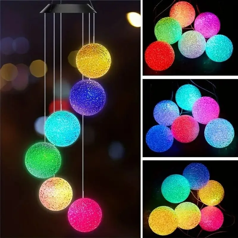 1pc Solar Flying Pig/Particle Ball Wind Chime Lamp, Hanging Lamp, Colorful LED Outdoor Lighting Decoration Landscape Lamp